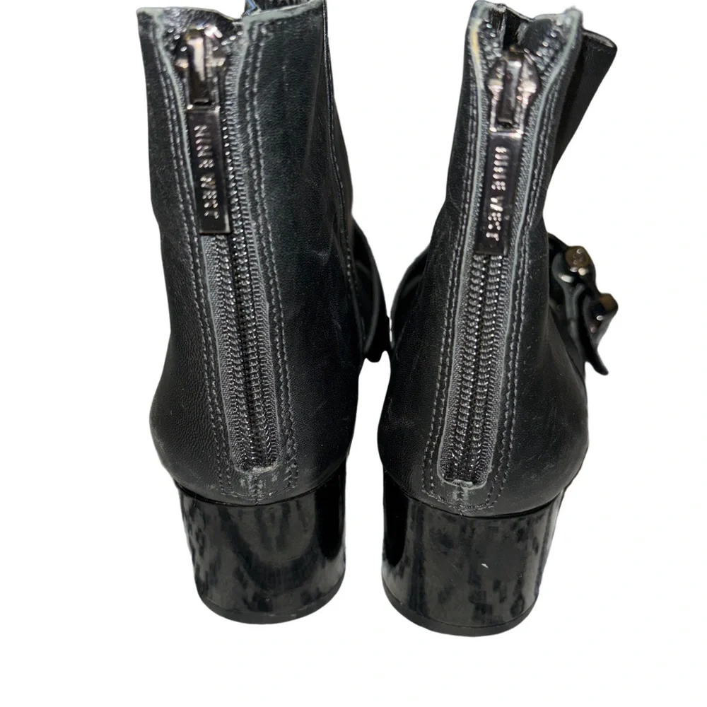 Nine West Black Leather Konah Boots with Buckle Detail Women's Size 7.5M